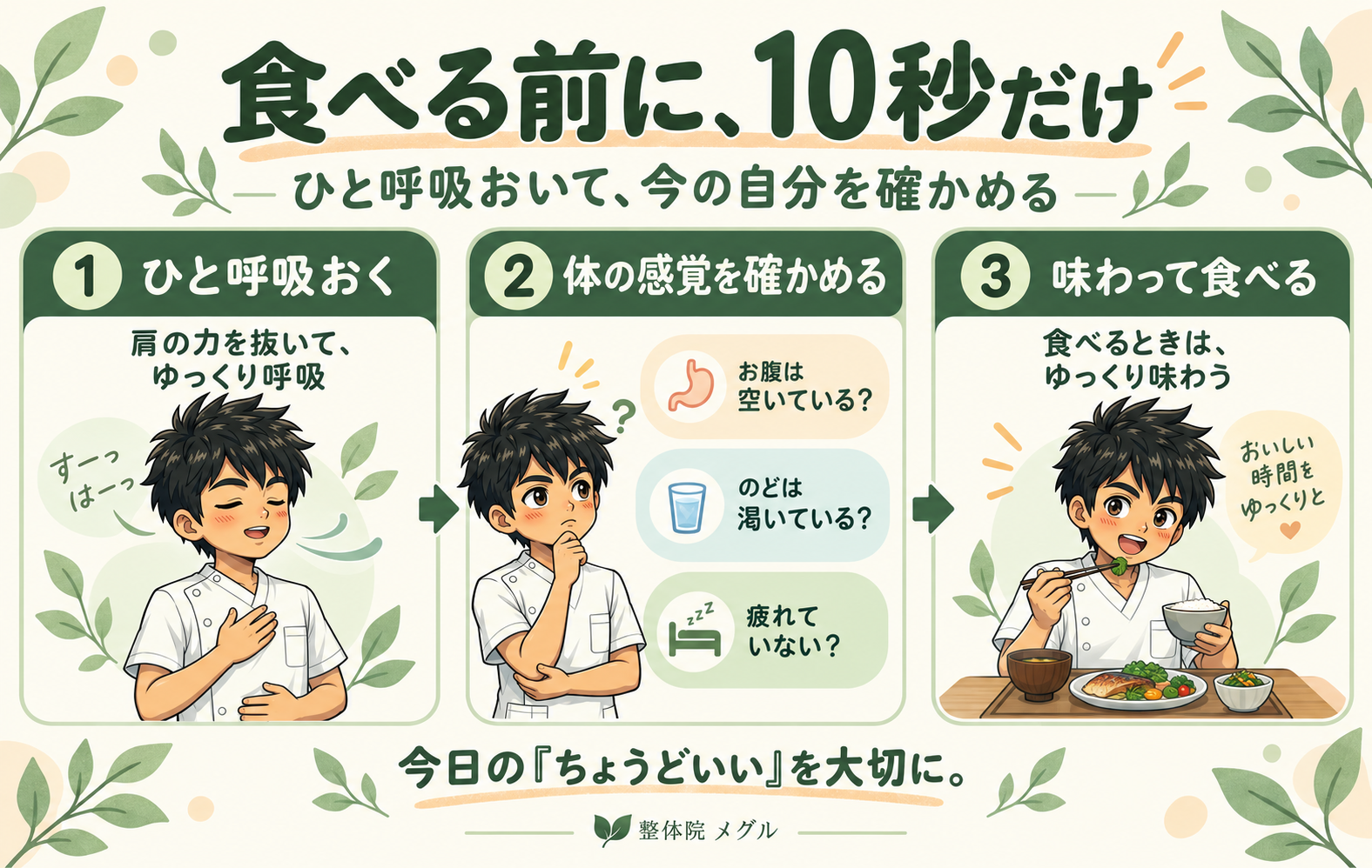 食べる前に10秒だけ体の声を聞いてみる手順図
